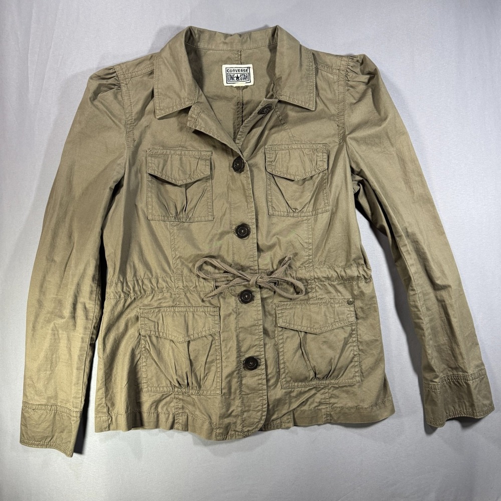 Converse One Star Womens Utility Field Jacket Olive Green Cotton Cargo Coat M